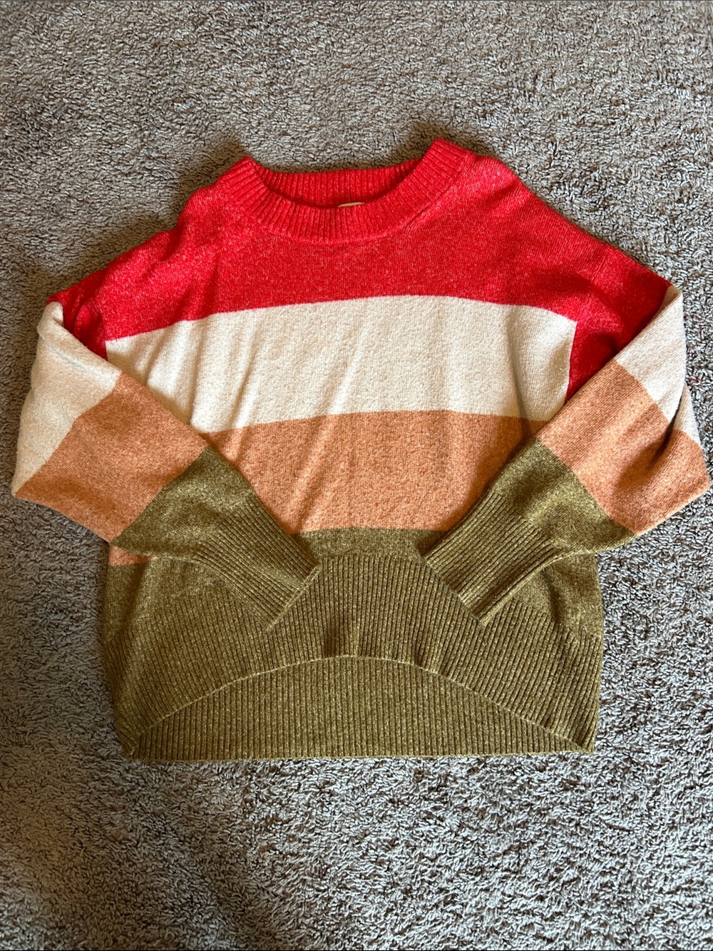 a new day Striped Crewneck Sweater in Red, Cream, Peach and Olive